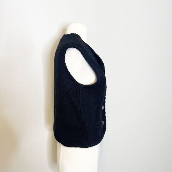 Vintage 90s Womens 46 Alphorn Trachtenmode Wool Coin Button Vest Jacket Black - Picture 13 of 16